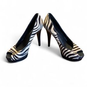 BCBGeneration Zebra Print Peep Toe Heels